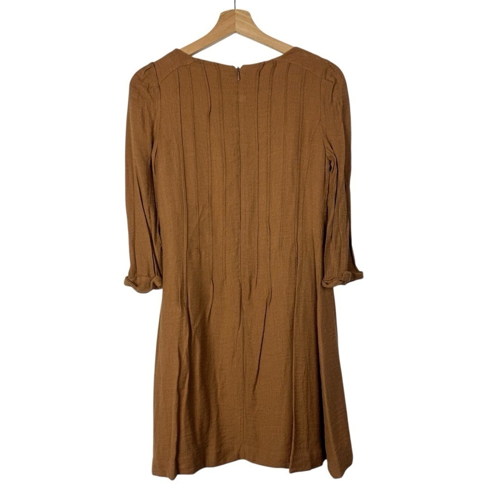 Boutique Roem Brown Pleated Front Long Sleeve Mini Dress S - Picture 2 of 4